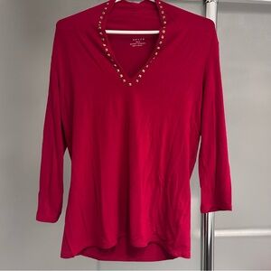 Red Studded V-Neck Top